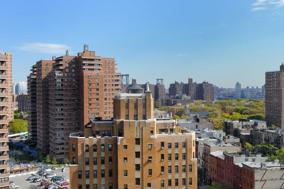 Brick high-rise apartment buildings in New York City